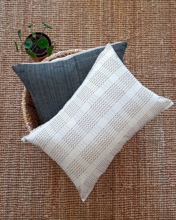 KAARINA woven cream medium lumbar 13x19 pillow cover, minimal tribal neutral boho contemporary fa... | Etsy (US)