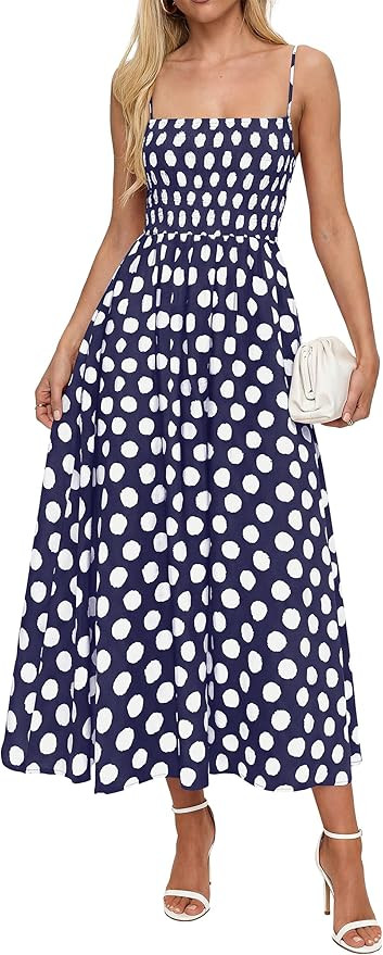PRETTYGARDEN Womens Polka Dot Dress 2026 Summer Spaghetti Strap Smocked Sundress Beach Vacation W... | Amazon (US)