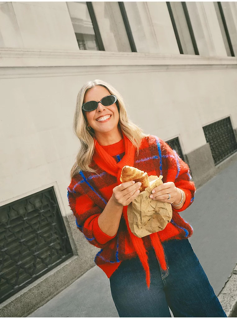 Red Checked Oversized Jumper and Jeans Outfit | George