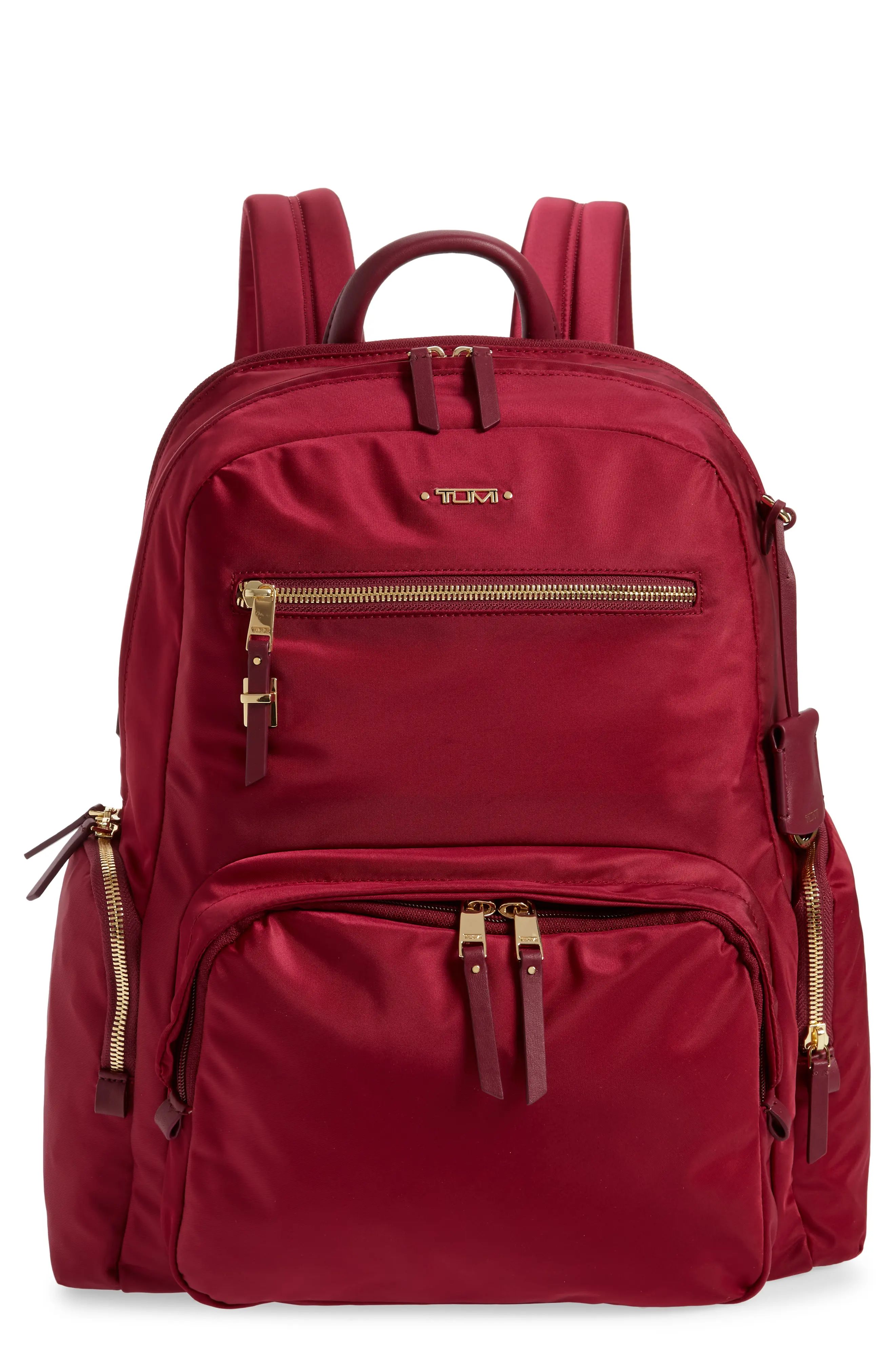 Tumi Voyager Carson Nylon Backpack in Berry/Gold at Nordstrom | Nordstrom