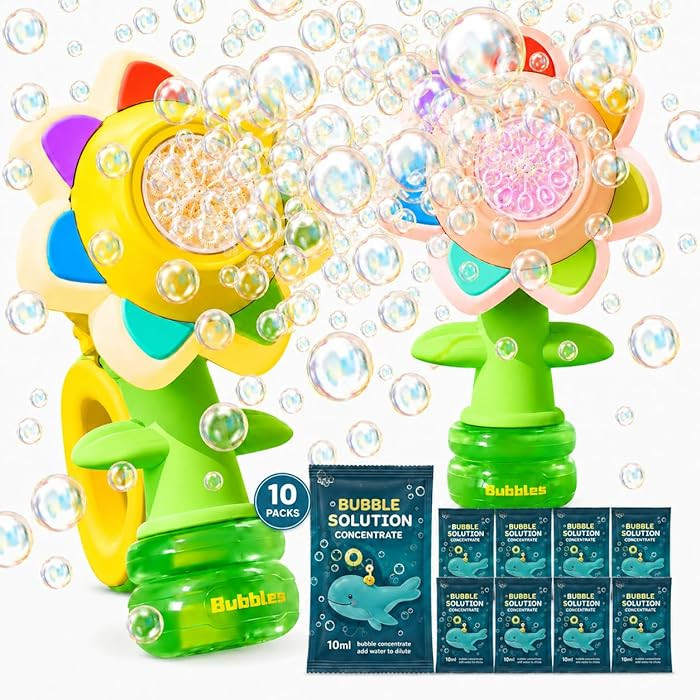 2 Pack Rechargeable Flower Bubble Guns for Kids W/LED Lights & 10 Refill Solutions, Fun Swing Dan... | Amazon (US)