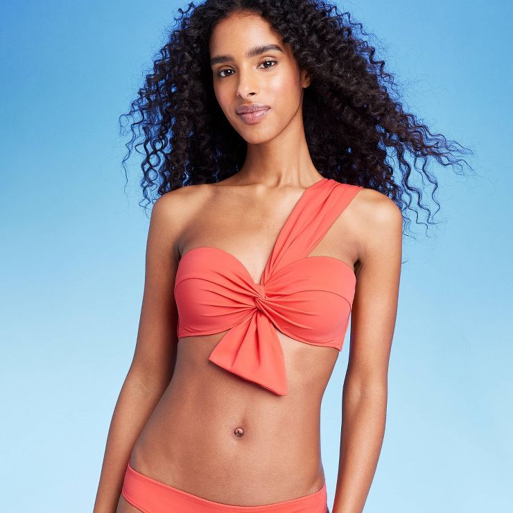 Women's Lightly Lined One Shoulder Twist-Front Bow Tail Bikini Top - Shade & Shore™ | Target