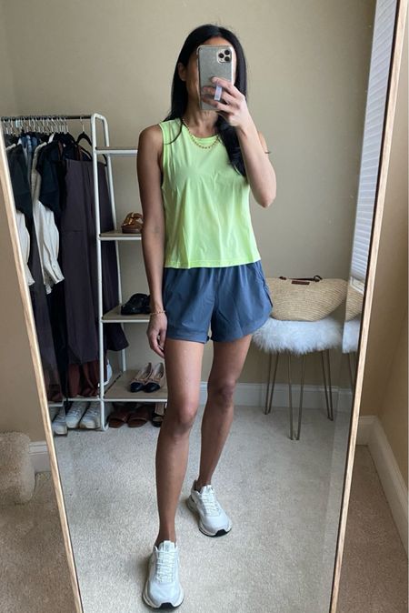 Athleisure. Workout tank top on sale for $24. Mesh back. I love this neon color. True to size or size down if you want it more fitted. High waisted shorts. 
Sneakers. 
Crossbody bag. Denim handbag  

Follow my shop @ahintofglameveryday on the @shop.LTK app to shop this post and get my exclusive app-only content!

#liketkit #LTKActive #LTKOver40 #LTKSaleAlert
@shop.ltk
https://liketk.it/4GVX4