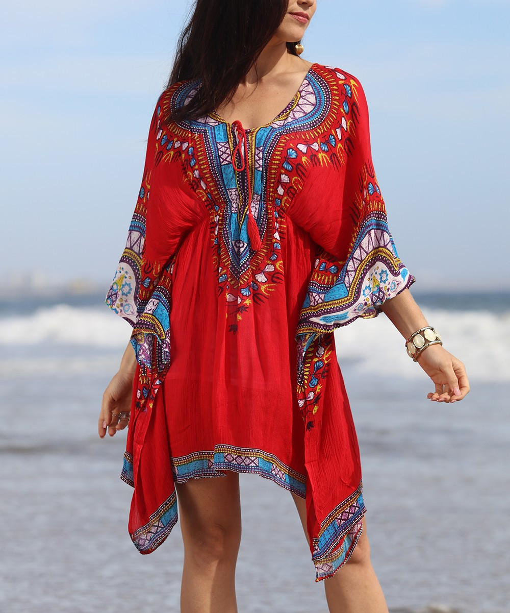 Ananda's Collection Women's Casual Dresses red - Red Boho V-Neck Caftan - Women | Zulily