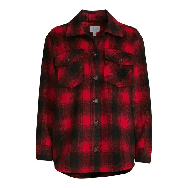 Time and Tru Women's Brushed Twill Plaid Shacket, Sizes XS -XXXL | Walmart (US)