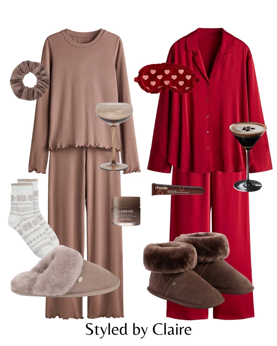 COZY PYJAMA EDIT🐻
Tags: just sheepskin slippers H&M taupe ribbed set top trousers rhinestone embellished satin shirt red festive Christmas Day socks rhode lip tint sleep mask scrunchie family home pajamas pjs loungewear 

#LTKhome #LTKfestive #LTKstyletip