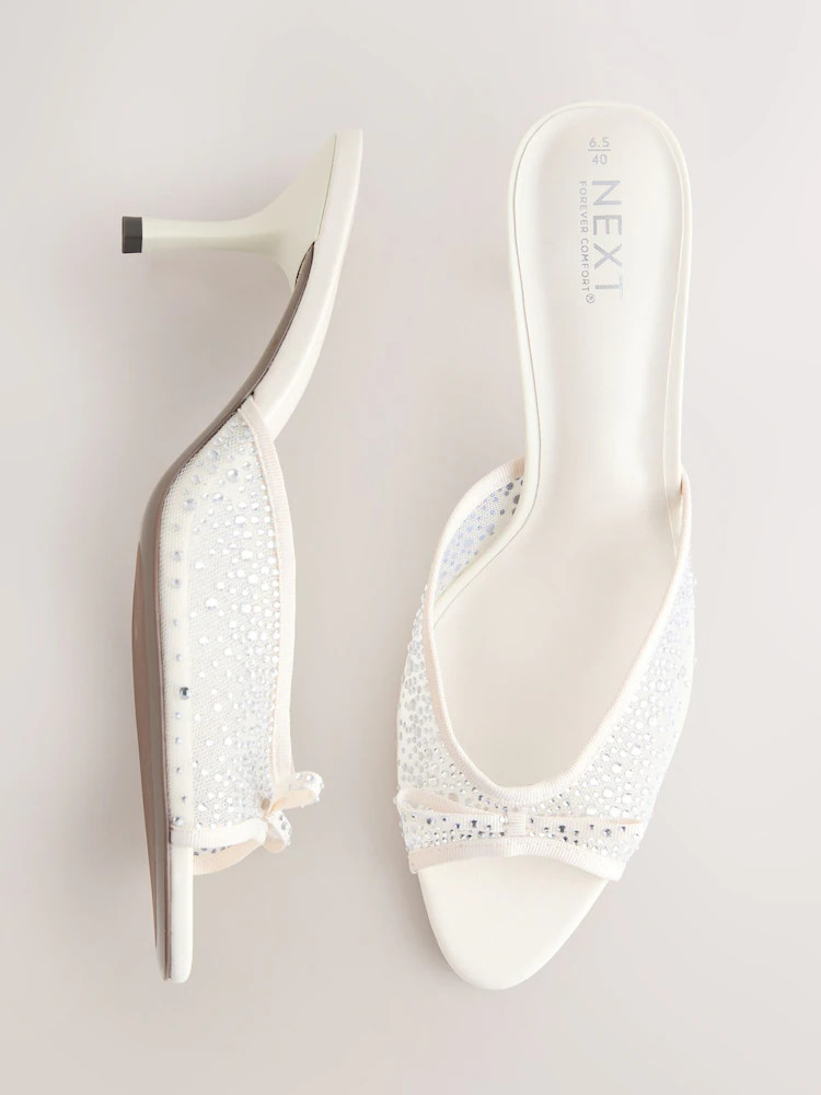 White Forever Comfort® Sparkle Bow Mules | Next US