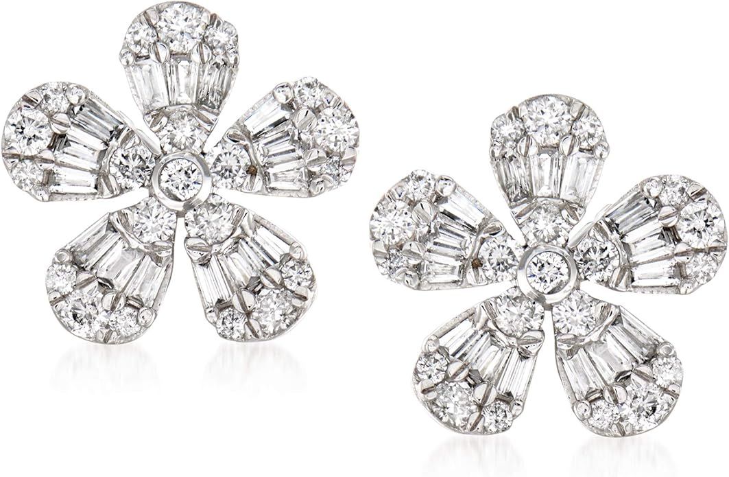Ross-Simons 0.51 ct. t.w. Diamond Flower Earrings in 14kt White Gold | Amazon (US)