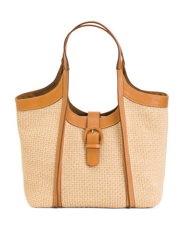 Made In Italy Straw Tote With Buckle | TJ Maxx