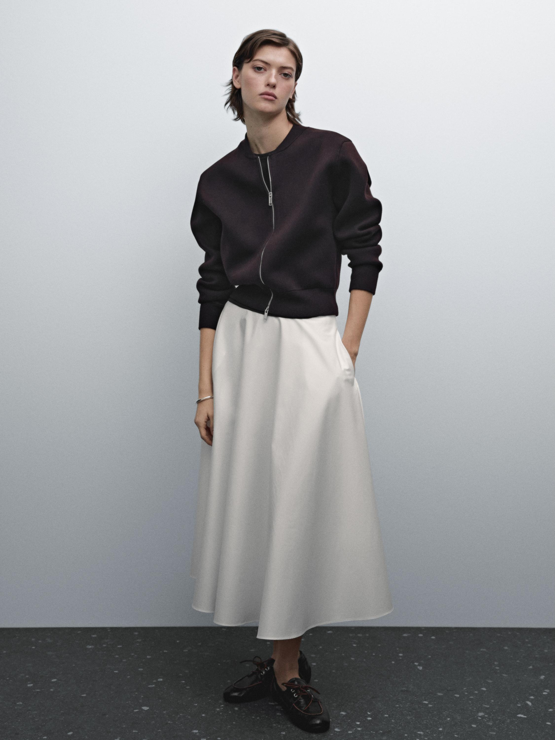 Weitschwingender Popelin-Midirock | Massimo Dutti DE