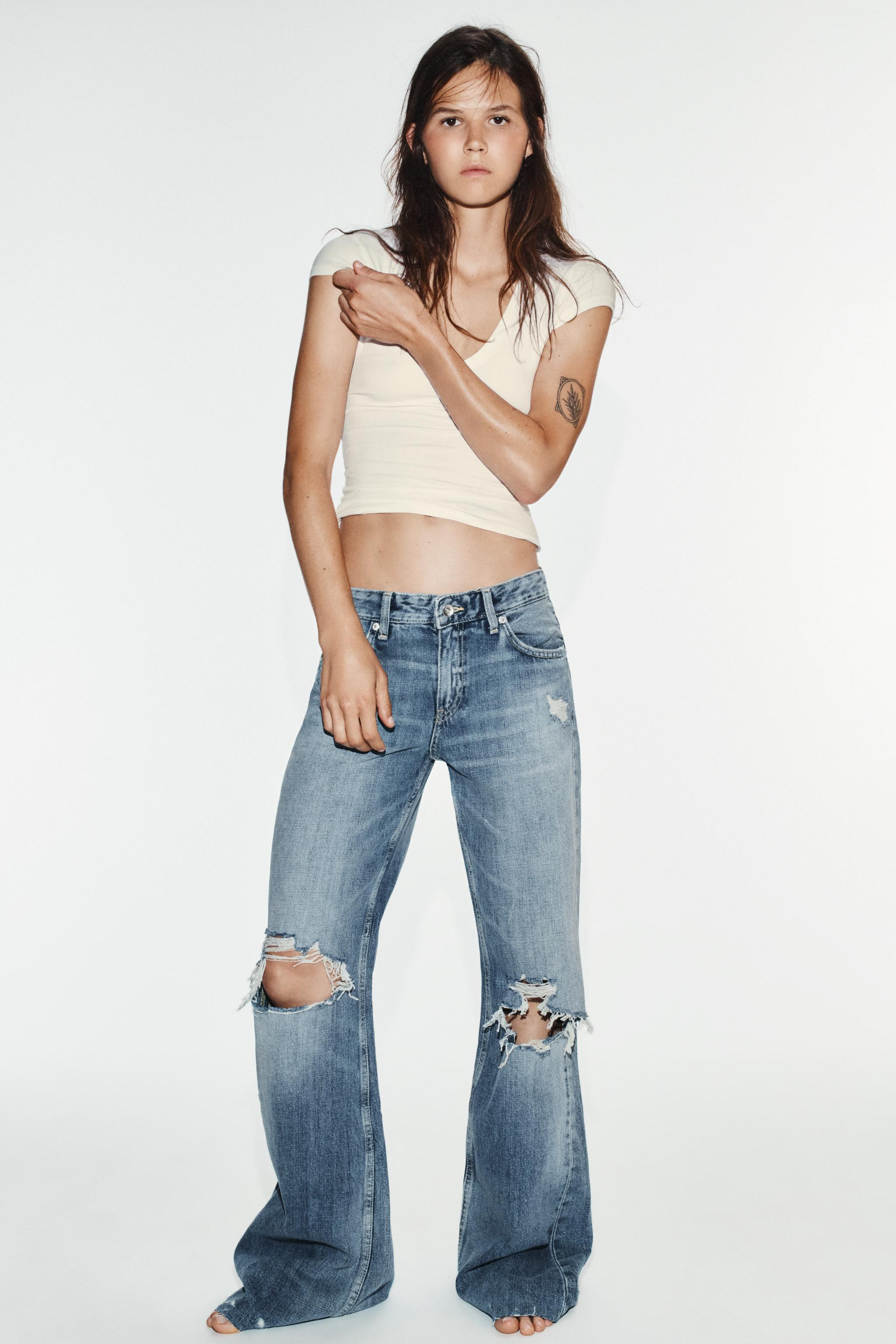 TRF MID-RISE DISTRESSED FLARE JEANS | Zara US