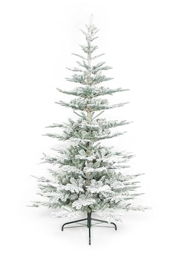KING OF CHRISTMAS 8ft Snow Flocked Artificial Christmas Tree Unlit, King Noble Flock Christmas Tree with Metal Stand, Hinged Xmas Tree for Holiday Home Office Indoor & Outdoor Christmas Decor | Amazon (US)