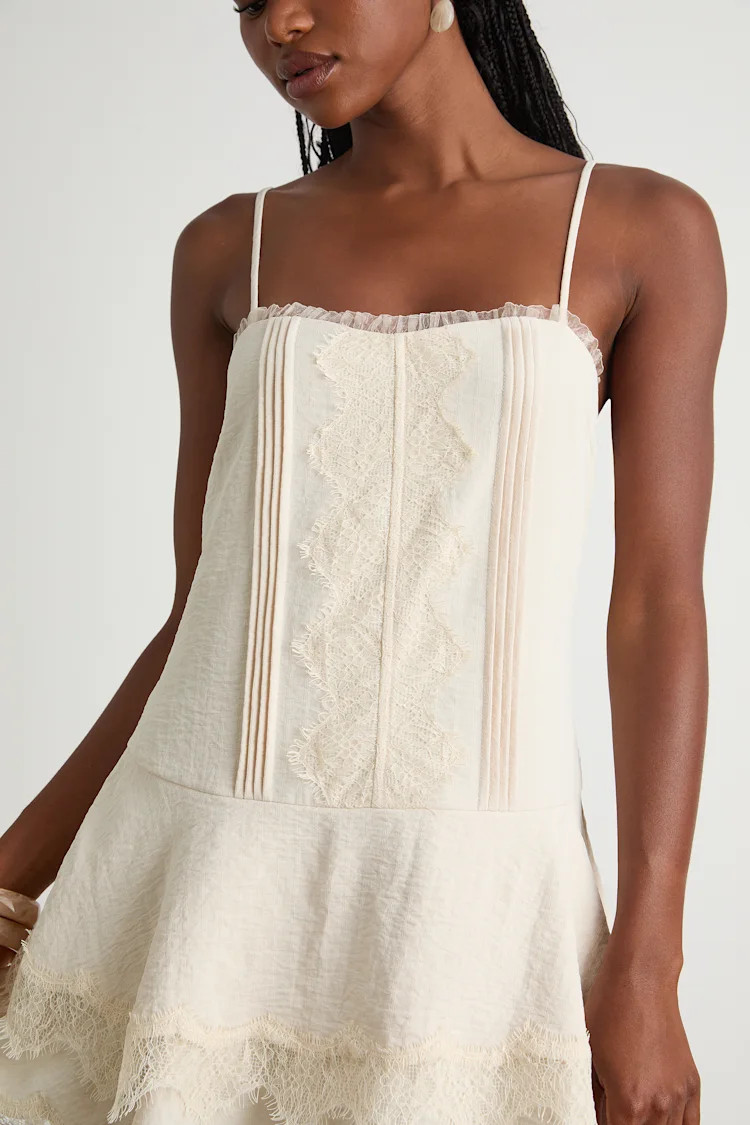 Sahima Cream Lace Tiered Mini Dress | Lulus