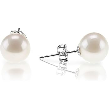 PAVOI 18K Gold Plated Sterling Silver Round Stud White Simulated Shell Pearl Earrings | Amazon (US)