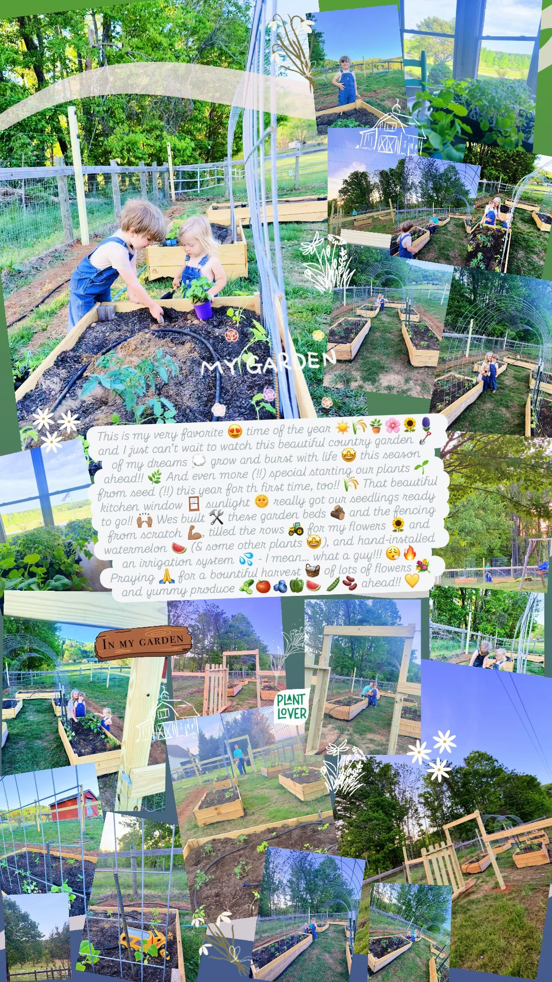 This is my very favorite 😍 time of the year ☀️🌾🪴🌸🌻🪻 and I just can’t wait to watch this beautiful country garden 🪏 of my dreams 💭 grow and burst with life 🤩 this season ahead!! 🌿 And even more (!!) special starting our plants 🌱 from seed (!!) this year for th first time, too!! 🌾 That beautiful kitchen window 🪟 sunlight 🌞 really got our seedlings ready to go!! 🙌🏽 Wes built 🛠️ these garden beds 🪵 and the fencing from scratch 💪🏽, tilled the rows 🚜 for my flowers 🌻 and watermelon 🍉 (& some other plants 🤩), and hand-installed an irrigation system 💦 - I mean… what a guy!!! 😮‍💨🔥 Praying 🙏 for a bountiful harvest 🧺 of lots of flowers 💐 and yummy produce 🥒🍅🫐🫑🍉 🫛🫘 ahead!! 💛 