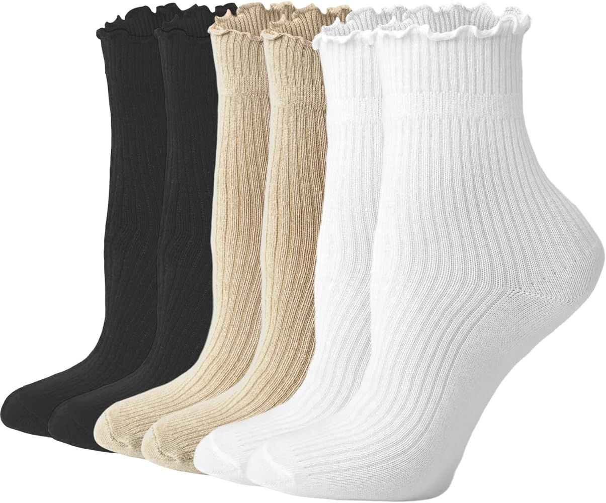 Womens Ruffle Socks Cute Frilly Ankle Socks Quarter Crew Socks for Women Girl | Amazon (US)