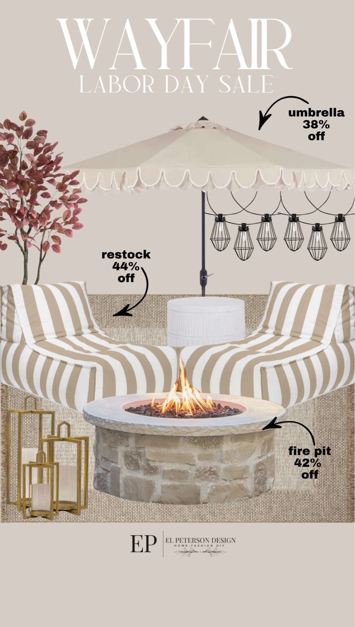 Wayfair 
Labor Day Sale
Rug
Outdoor bean bag
Outdoor umbrella 
Fire pit
Lighting
Lantern

#LTKSaleAlert #LTKHome