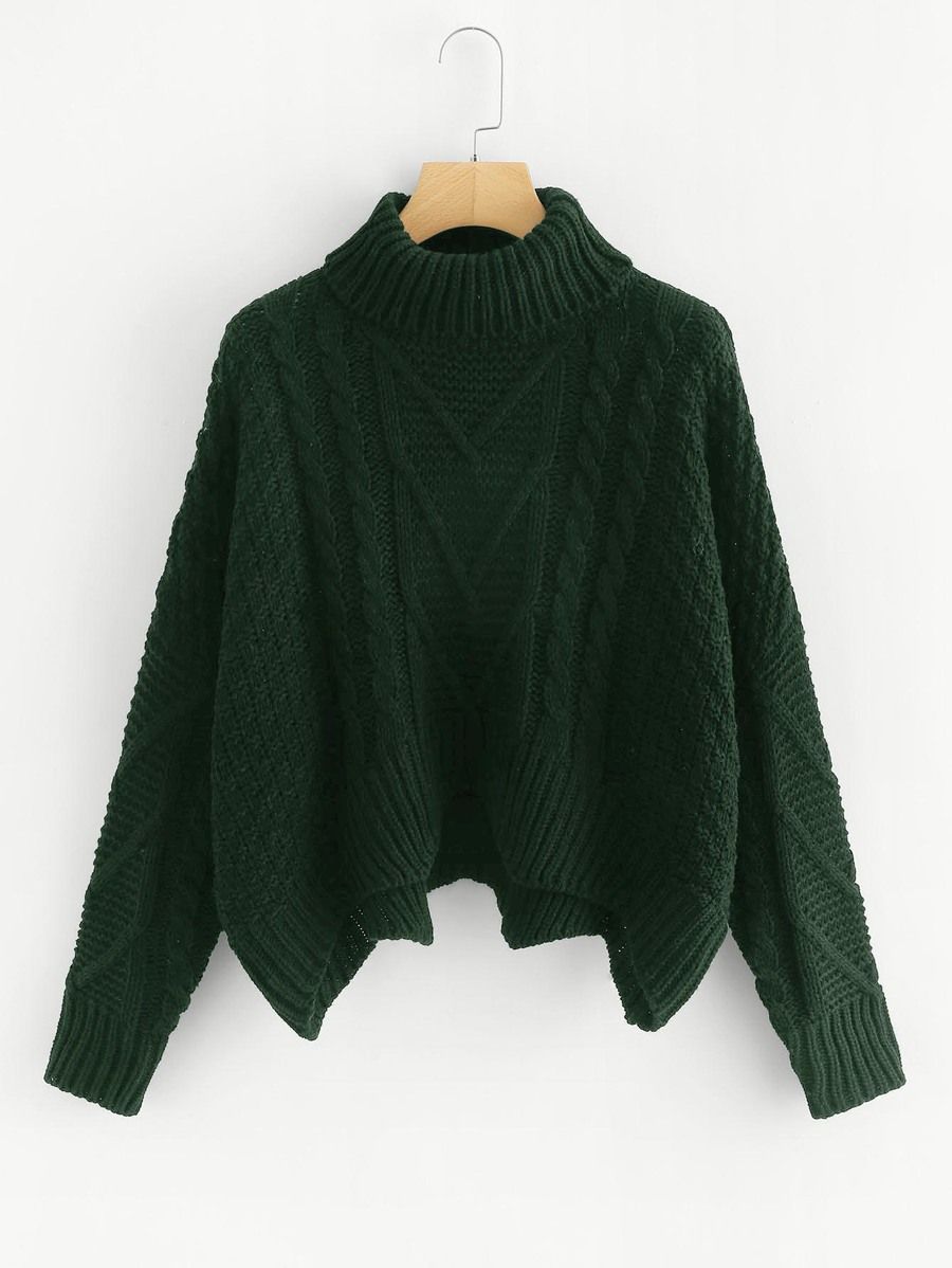 SHEIN Mixed Knit Asymmetrical Hem Sweater | SHEIN