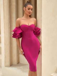 ADYCE Off Shoulder Ruffle Trim Bustier Cocktail Party Bandage Dress | SHEIN