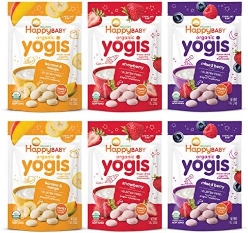 Happy Baby Organics Yogis Freeze-Dried Yogurt & Fruit Snacks, Variety Pack, 1 Ounce (Pack of 6) | Amazon (US)