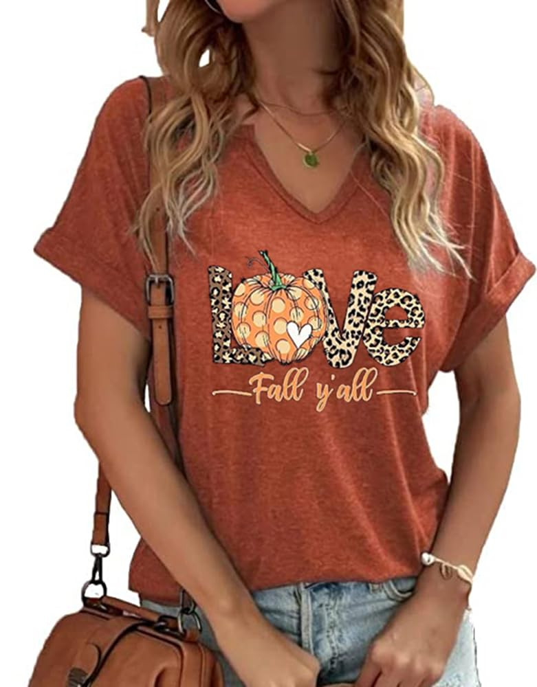 TIXOM Womens Fall Halloween Thanksgiving V Neck Shirt Holiday Funny Family Matching Graphic Tee C... | Amazon (US)