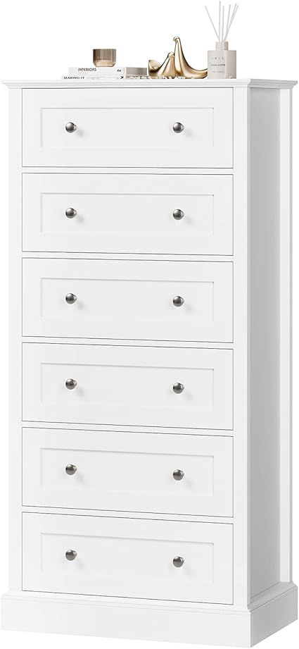 FACBOTALL 6 Drawer Dresser, Tall White Dresser with Mental Double Handles, Chest of Drawers Cabin... | Amazon (US)
