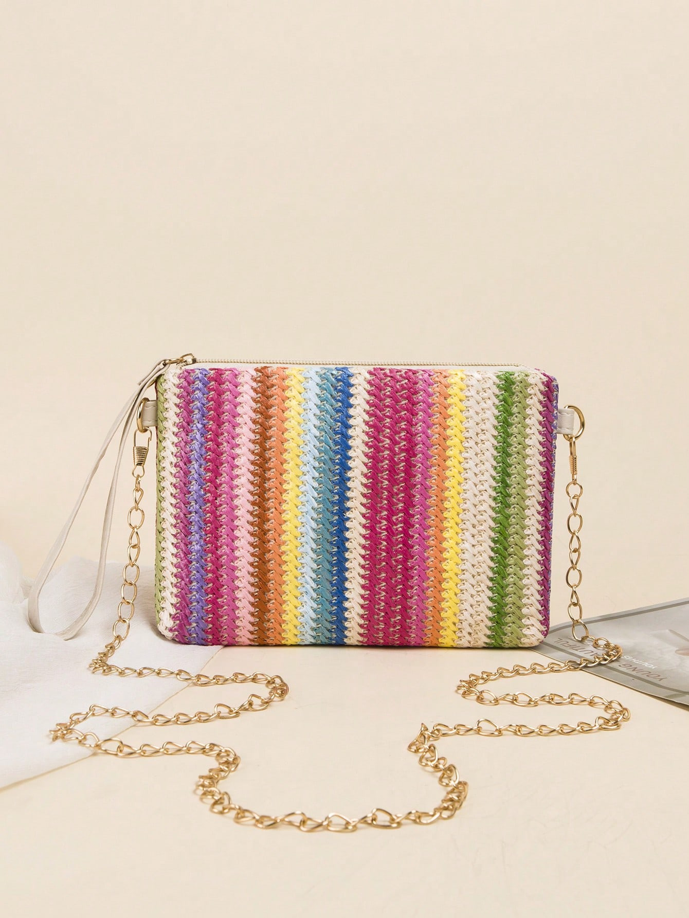 Shoulder Chain Bag, Coin Purse, Handheld Wallet, Colored Woven Beach Bag, Fashionable And Lovely ... | SHEIN