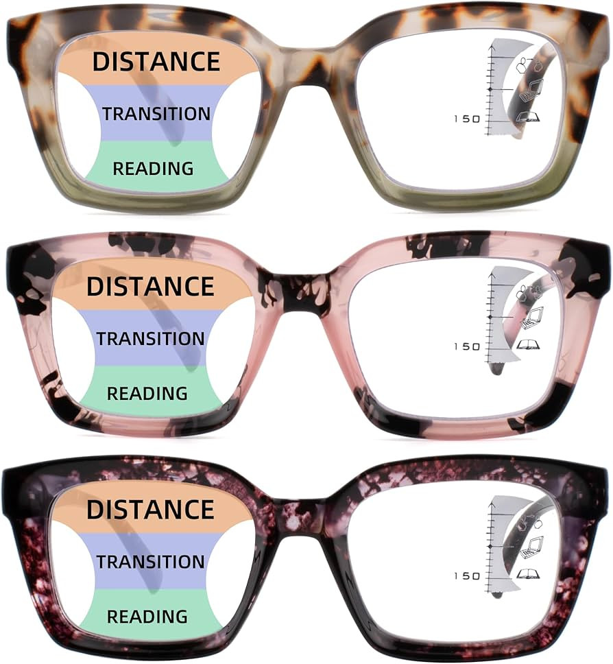 HIYANJN 3 Pack Progressive Multifocal Reading Glasses for Women Men Oprah style Blue Light Blocki... | Amazon (US)