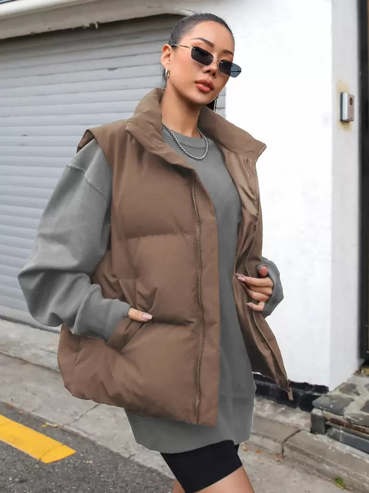 DAZY Zip Up Puffer Vest Thick Pockets Coat, Winter Women Clothes, Padded Coat Women | SHEIN
