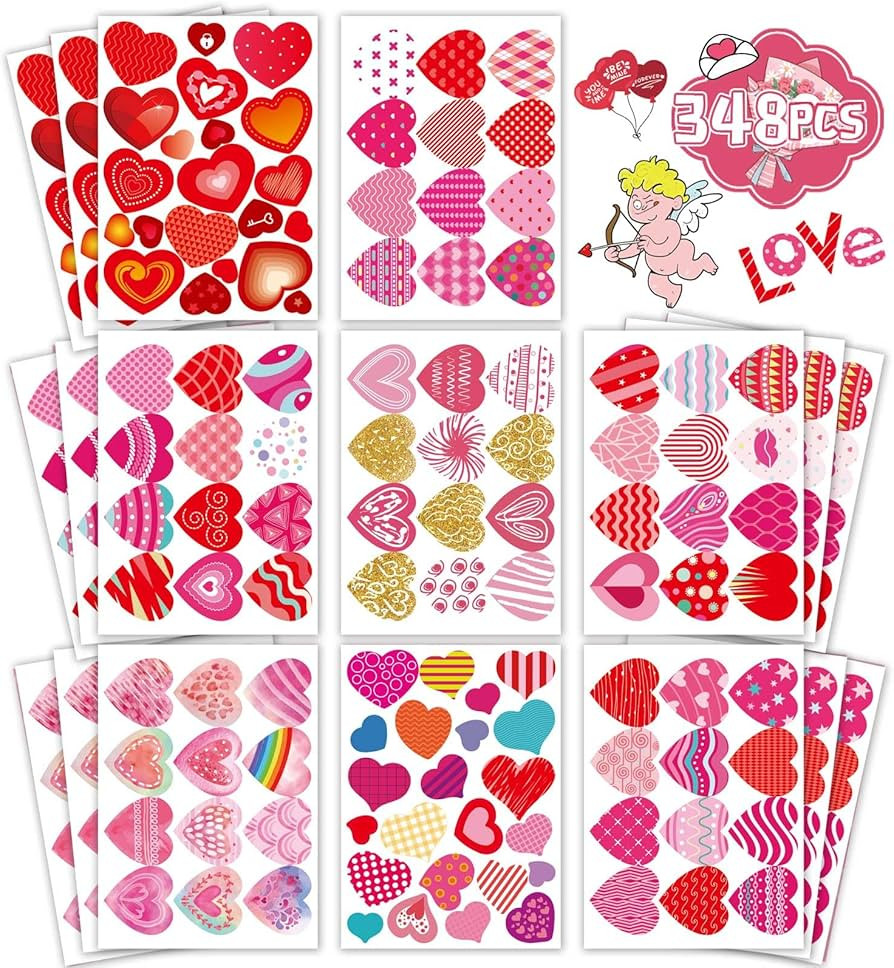 Heart Stickers for Kids, Valentines Day Colorful Heart Stickers Valentine's Day Love Decorative S... | Amazon (US)