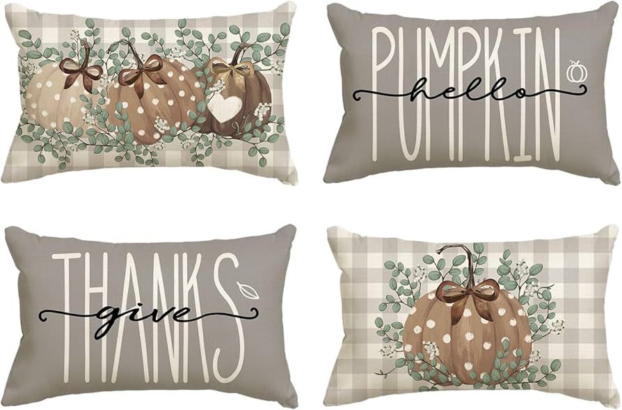 AVOIN colorlife Fall Polka Dot Pumpkin Thanks Throw Pillow Covers, 12 x 20 Inch Autumn Thanksgivi... | Amazon (US)