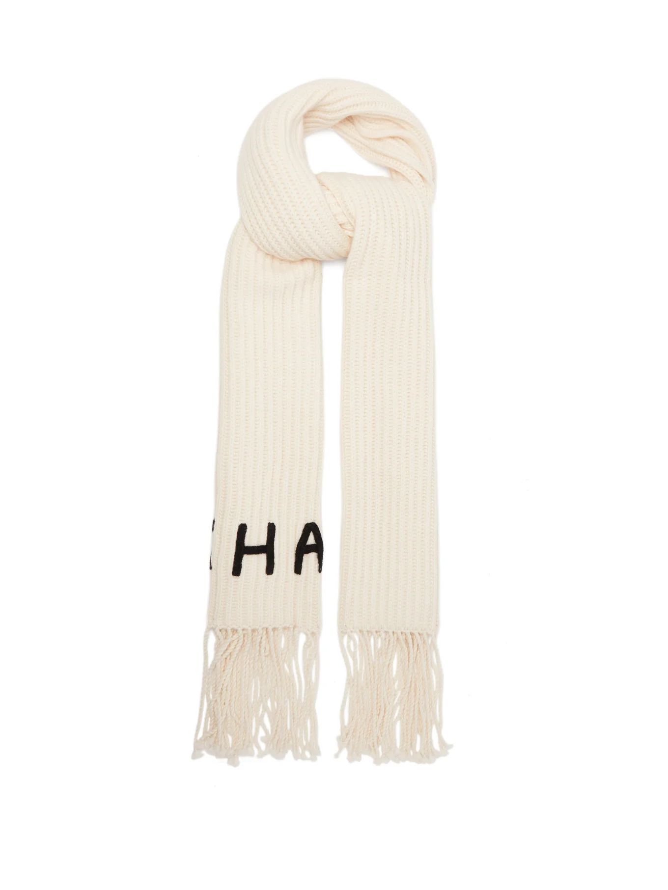 Logo-embroidered ribbed cashmere scarf | Khaite | Matches (US)