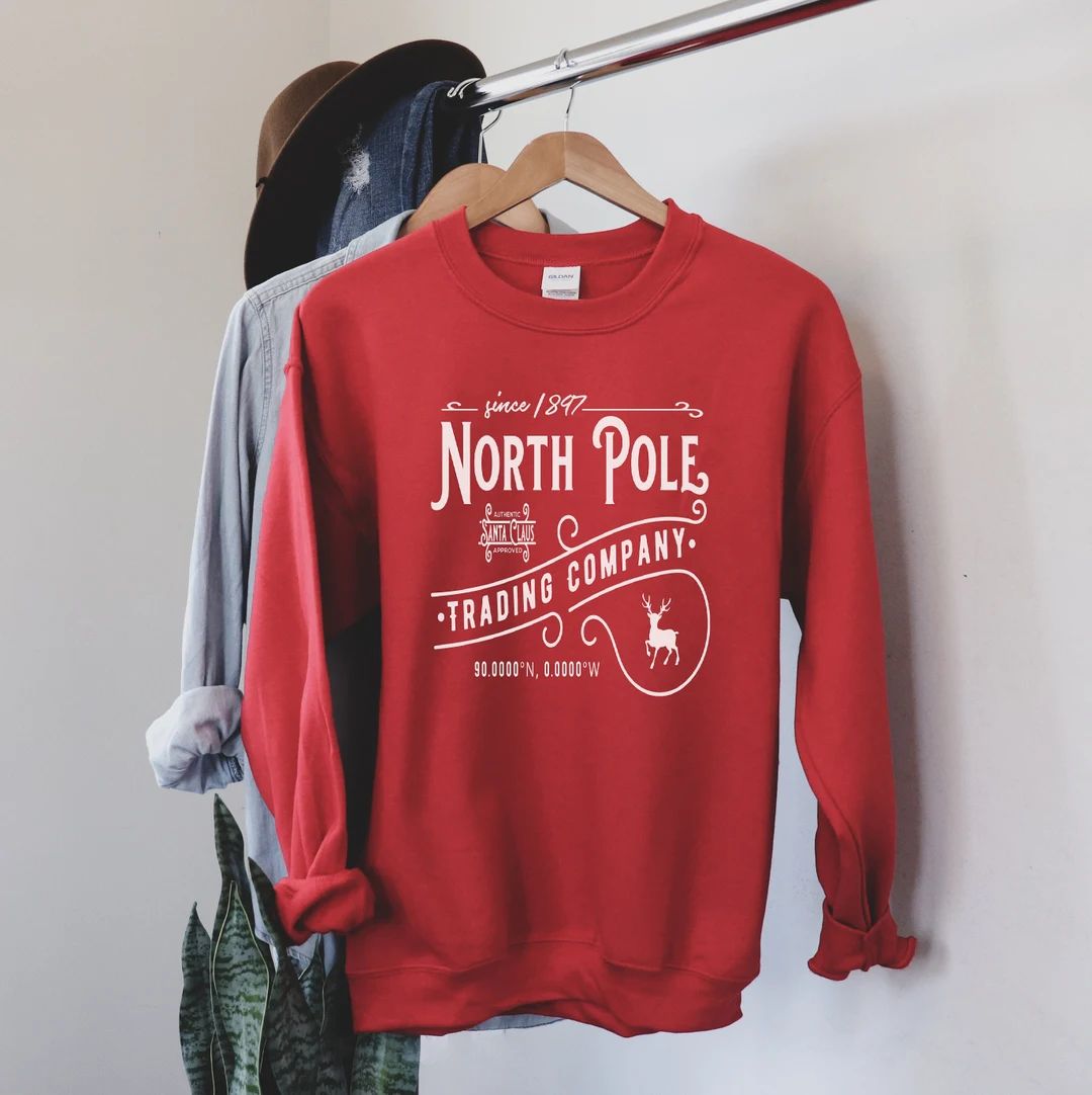 Santa Christmas sweatshirt, North Pole Christmas Sweatshirt, Christmas Sweater, Cozy Holiday Swea... | Etsy (US)