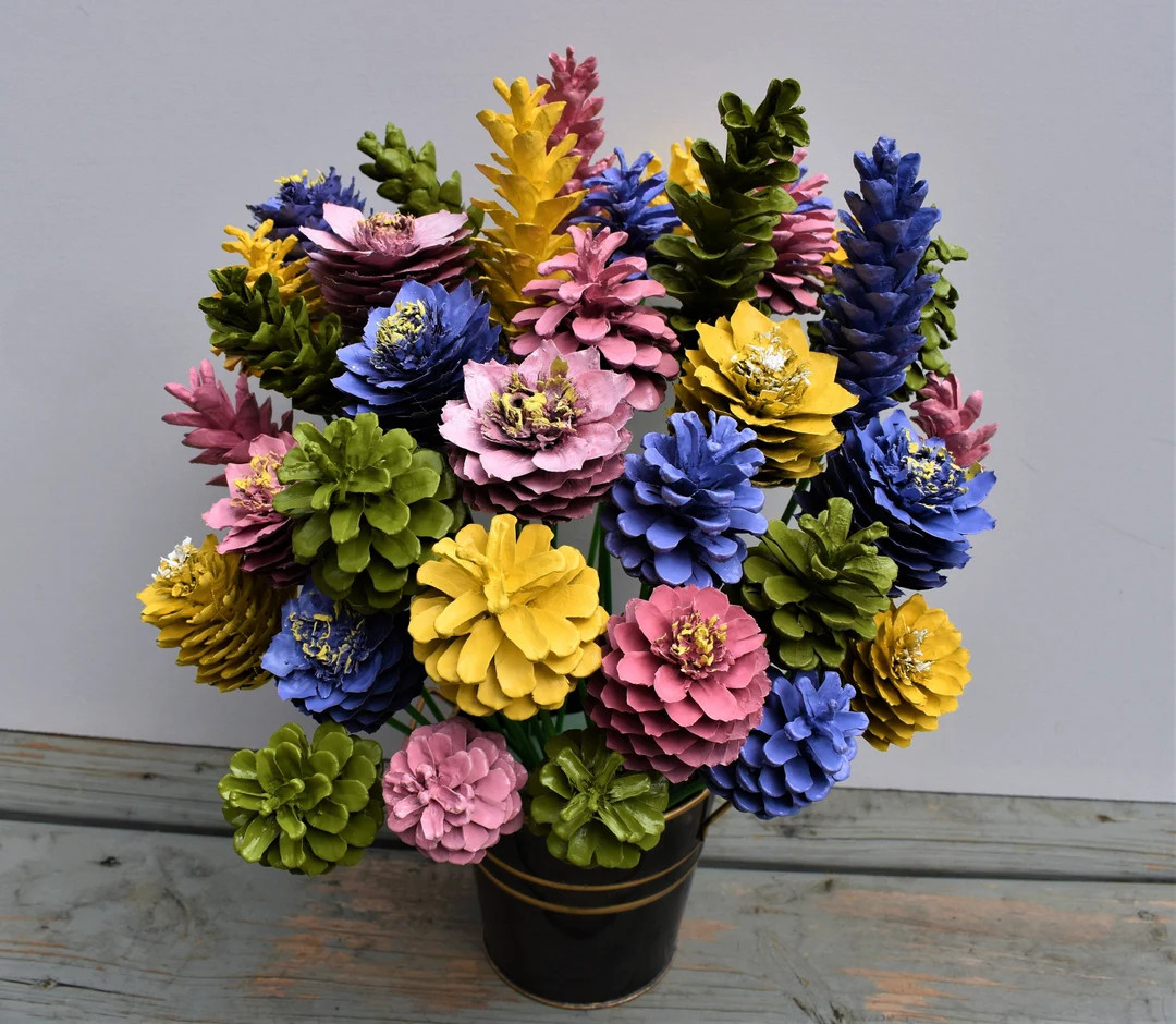 Summer Blossom ONE Dozen Pinecone Flowers bucket Not Included - Etsy | Etsy (US)