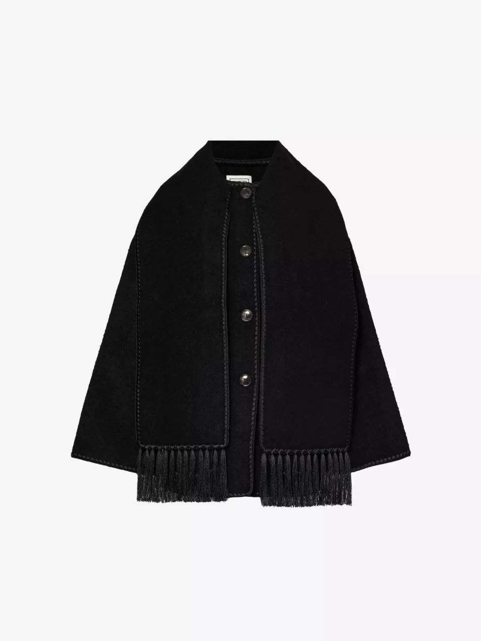 Scarf-overlay contrast-trim relaxed-fit wool-blend jacket | Selfridges