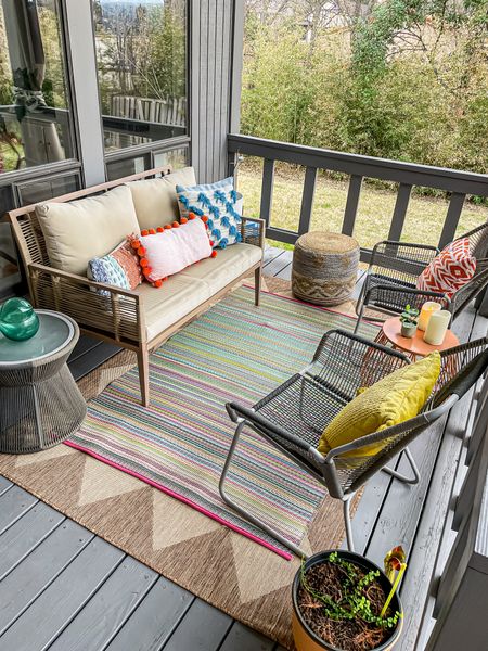 Spring patio time! 🌸 
Backyard, outdoor space, patio makeover, outdoor rug, outdoor love seat, home decor, outdoor pouf, outdoor pillow

#LTKhome #LTKFind #LTKSeasonal