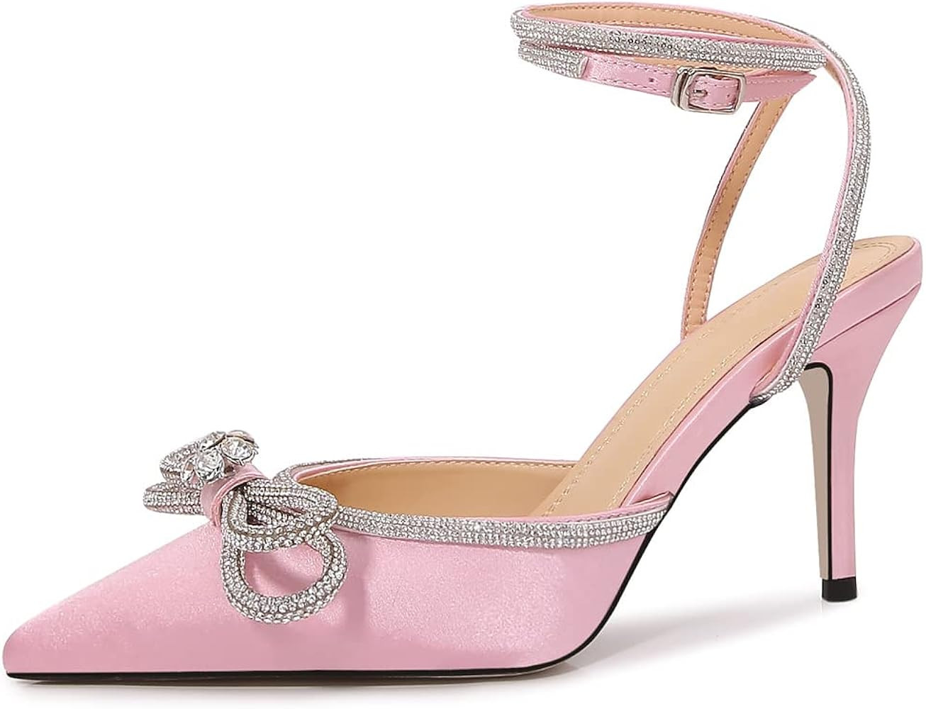 VivaLaver Women High Heeled Sandals Rhinestone Bow Heels Crystal Ankle Strap Stiletto Heeled Pump... | Amazon (US)