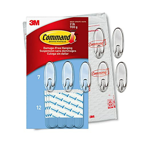 Command Clear Medium Hooks, 7 Hooks, 12 Strips - Easy to Open Packaging, Organize Damage-Free | Amazon (US)