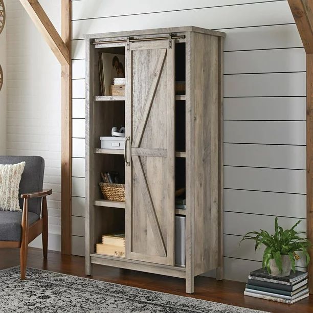 Better Homes & Gardens 66" Modern Farmhouse Bookcase Storage Cabinet, Rustic Gray Finish | Walmart (US)