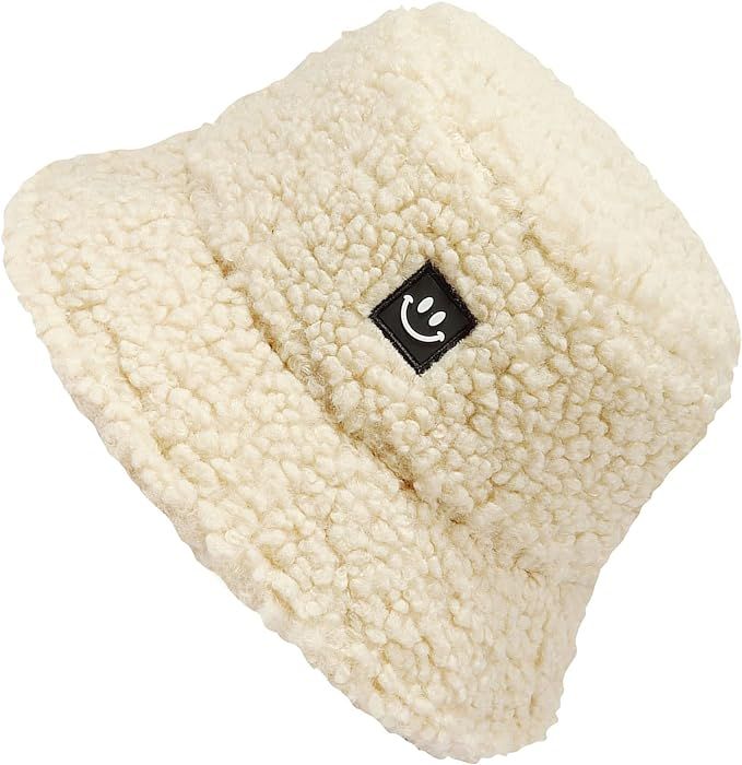 MaxNova Women Fuzzy Sherpa Teddy Style Vintage Faux Fur Wool Bucket Hat | Amazon (US)