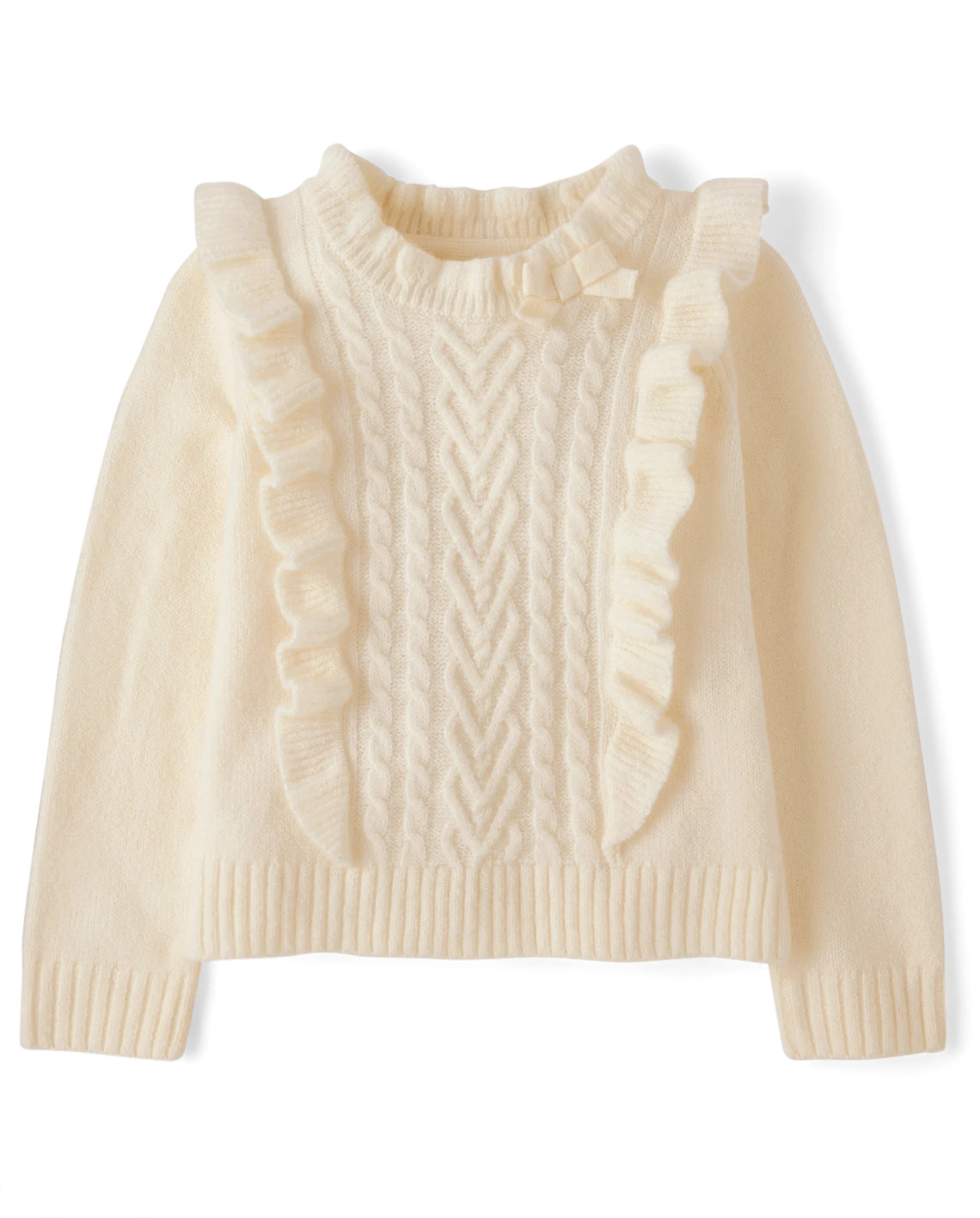 Girls Long Sleeve Cable Knit Flutter Sweater - Royal Christmas - CREAM | Gymboree | Gymboree