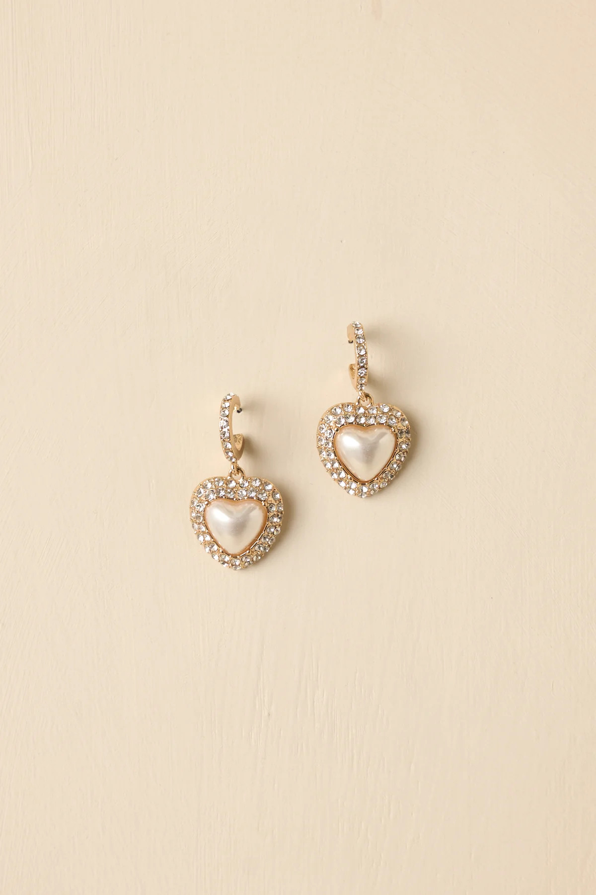 Show Me Love Gold & Pearl Rhinestone Drop Earrings | Red Dress
