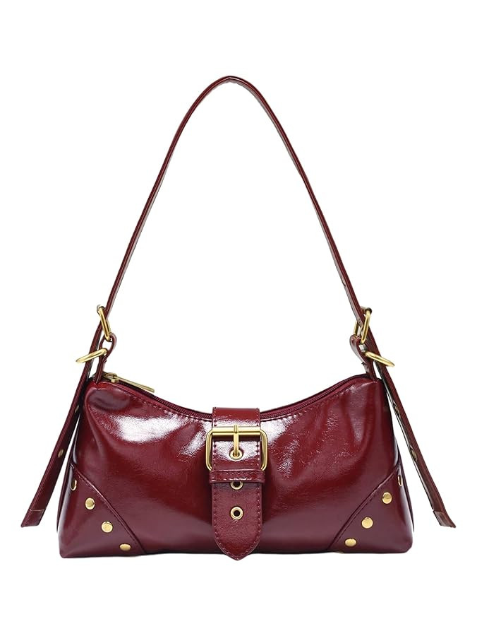 QWINEE Women's Vintage Buckle Shoulder Bag Y2K Punk PU Leather Handbag Clutch Purse | Amazon (US)