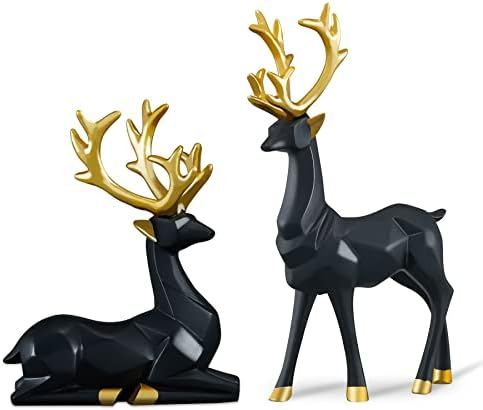 Christmas Reindeer Figurines - 2 PCS Resin Sitting & Standing Deer Figurine Statues for Christmas... | Amazon (US)