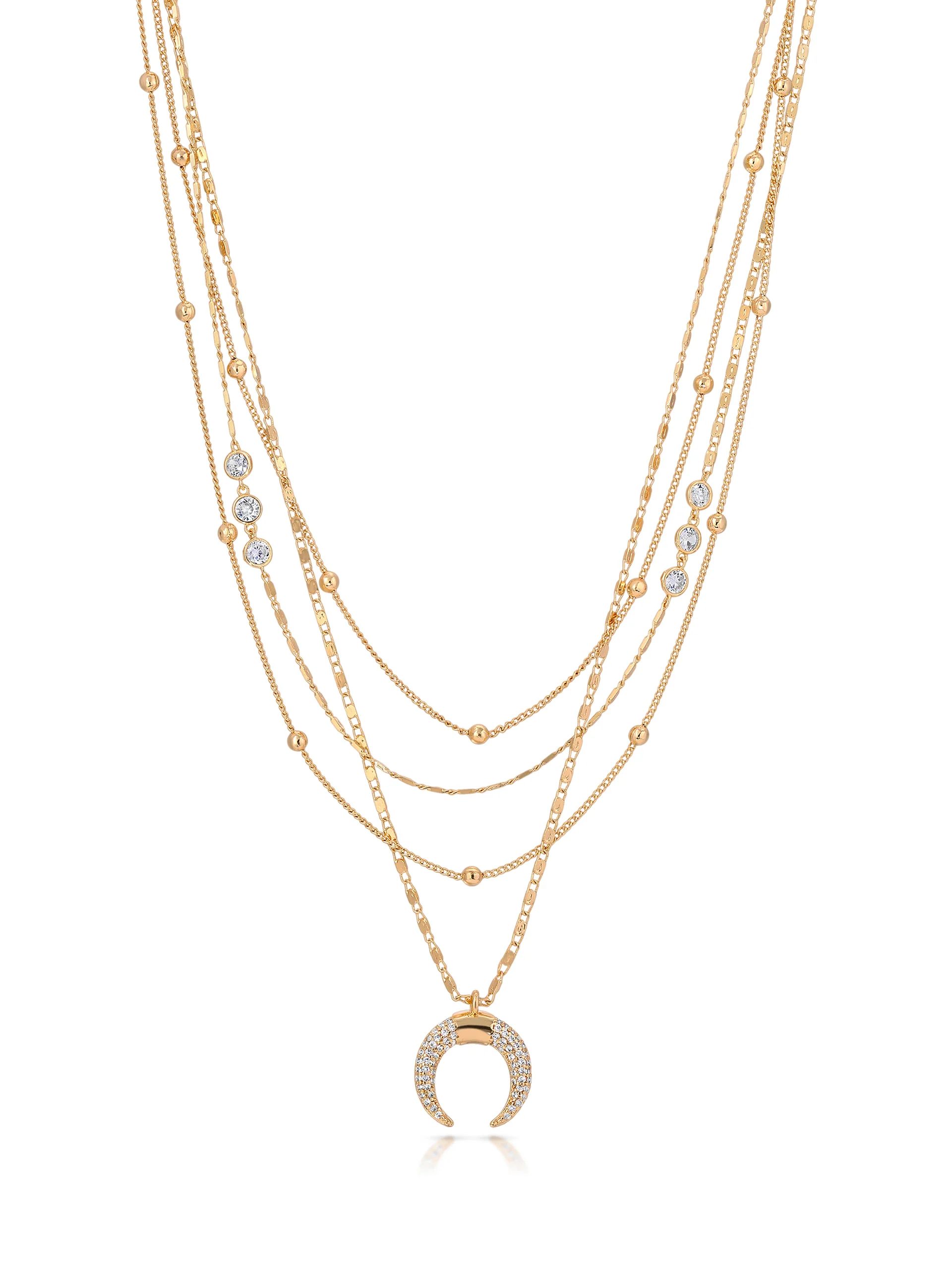 Layered Gold Chain & Crescent Horn Necklace | Ettika