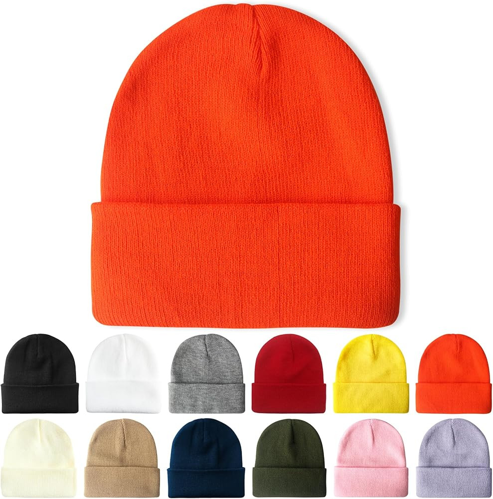 PFFY Beanie for Men Women Unisex Knit Cuffed Plain Winter Beanies Hats Skull Cap | Amazon (US)
