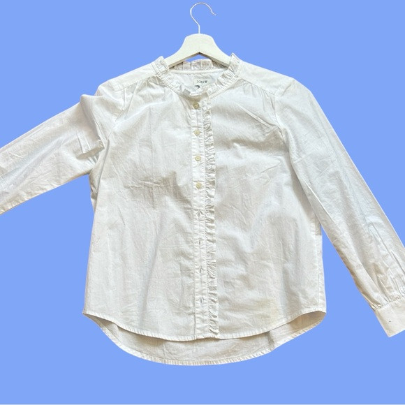 J Crew White Casual Button Down Ruffle Shirt | Poshmark