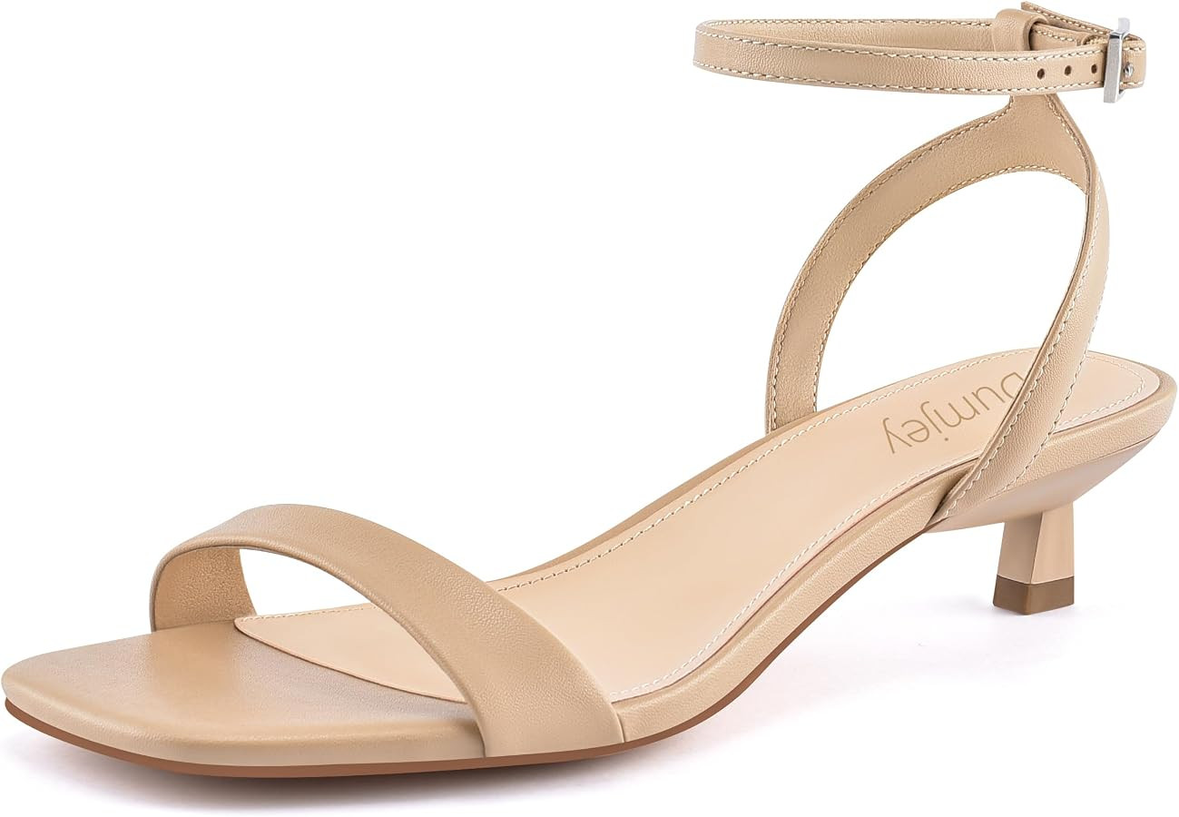 Women Kitten Heel Sandals Ankle Strap Heeled Sandals Square Open Toe Dress Party Shoes | Amazon (US)