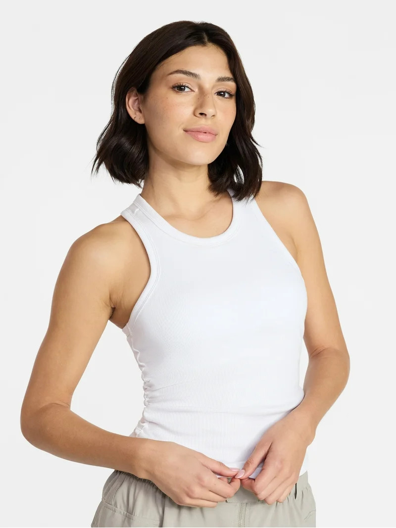 Avia Women's and Women's Plus Cotton Ruched Rib Tank Top, Sizes XS-4X | Walmart (US)