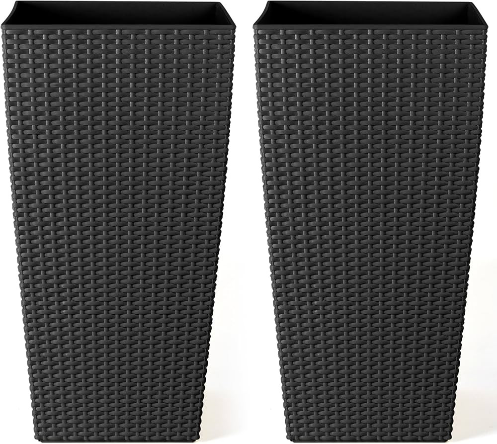 T4U 22 Inch Rattan Design Tall Planter Set of 2, Planters for Indoor and Outdoor, Self Watering P... | Amazon (US)